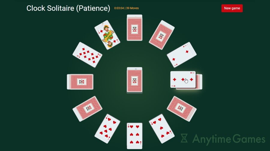 An example of the layout of cards in the Clock Solitaire